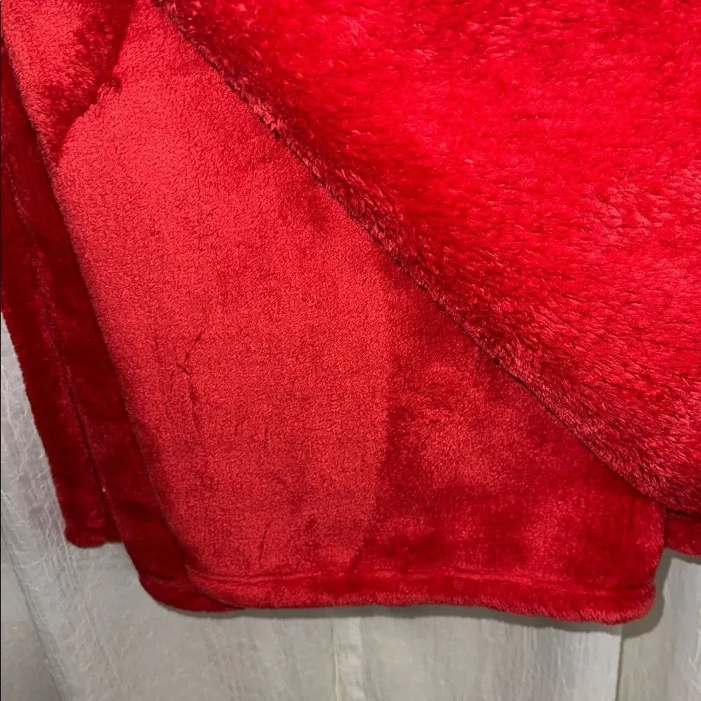 French Connection Fiery Red Plush Blanket Throw with a Hanger